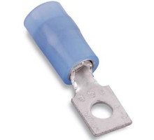THOMAS & BETTS  RB483M               Nylon Insulated Rectangular Ring Terminal, Length 0.859in, Width 0.277in, Bolt Hole #5, Wire Range #16-#14 AWG, Blue, Copper, Tin Plated, On Mylar Tape