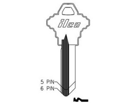 KABA ILCO CORP  1145J NP A09  AA43252052              Cylinder Lock Key Blank, 5-Pin, Brass, Nickel Plated, 9 Price Group, For Schlage