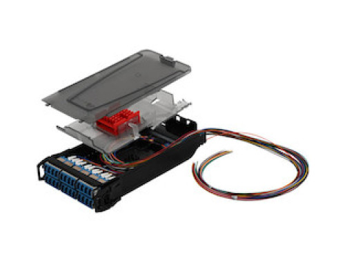 SIEMON COMPANY  LVS16-LCPLRAB1A               Fiber, Splice Cassette, LightVerse, 16 Fiber, LC, OM3, Aqua Adapter, 900um Buffered Riser, Black Housing, 1 Meter