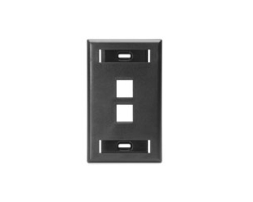 LEVITON  42080-2ES               QuickPort Wallplate with ID Window, Single Gang, 2-Port, Black