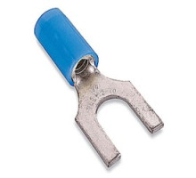 THOMAS & BETTS  RB1113M               Nylon Insulated Fork Terminal, Length 0.87in, Width 0.31in, Max Insulation 0.162, Bolt Hole #6, Wire Range #18-#14 AWG, Blue, Copper, Tin Plated, On Mylar Tape