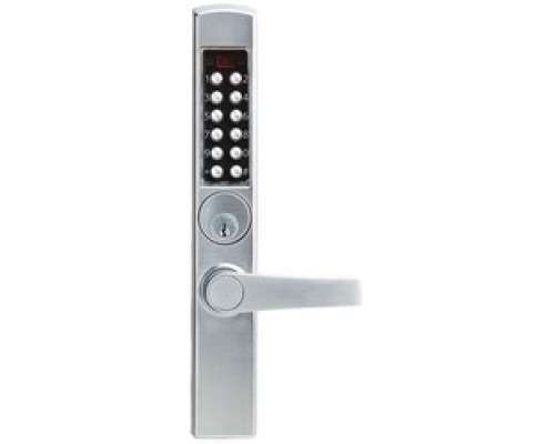 KABA  E3065MSNL-626-41               Electronic Pushbutton Lock, Mortise, Extra Heavy Duty, Schlage C Keyway, Deadlatch, Narrow Stile Lever, Satin Chrome, With Cylinder