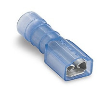 THOMAS & BETTS  RBD18277M               Nylon Fully Insulated Female Disconnect, Length 0.89in, Width 0.30in, Max Insulation 0.170, Tab Size 0.187x.020 Wire Range #16-#14 AWG, Blue, Copper, Tin Plated, On Mylar Tape, 1,000 Pack