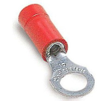 THOMAS & BETTS  RA717M               Vinyl-Insulated Ring Terminal, Length 1.13in, Width 0.50in, Max Insulation 0.150, Bolt Hole 1/4in, Wire Range #22-#16 AWG, Red, Copper, Tin Plated, On Mylar Tape, 1,000 Pack