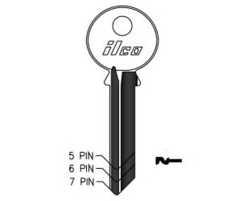 KABA ILCO CORP  998A NP A14               Cylinder Lock Key Blank, 7-Pin, Brass, Nickel Plated, 14 Price Group, For Yale