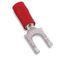 THOMAS & BETTS  RA18-6FS               Nylon Insulated Fork Terminal With Flanged Tongue, Length .75 Inches, Width .28 Inches, Maximum Insulation .136, Bolt Hole #6, Wire Range #22-#16 AWG, Color Red, Copper, Tin Plated