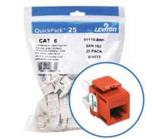 LEVITON  61110-BO6               eXtreme 6+ QuickPort Connector Quickpack, Category 6, 25-pack, orange
