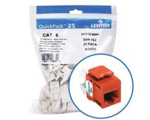LEVITON  61110-BO6               eXtreme 6+ QuickPort Connector Quickpack, Category 6, 25-pack, orange
