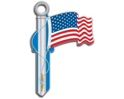 LUCKY LINE PRODUCTS INC  B101K               House Key, Kwikset, American Flag, Brass, Enamel Coating, 1 each per Card