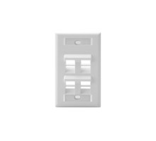 LEVITON  42081-4WS               Angled QuickPort Wallplate with ID Window, 4-Port, Single Gang, White.