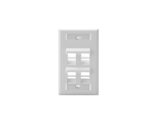 LEVITON  42081-4WS               Angled QuickPort Wallplate with ID Window, 4-Port, Single Gang, White.