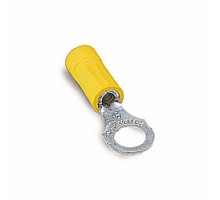 THOMAS & BETTS  KV10-14R-D               Vinyl Insulated Ring Terminal, Length 1.164in, Width 0.472in, Bolt Hole 1/4in, Wire Range #12-#10 AWG, Yellow, Copper, Tin Plated