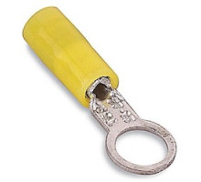THOMAS & BETTS  RAX23NP               Nylon Insulated Ring Terminal, Length 0.66in, Width 0.14in, Max Insulation 0.125, Bolt Hole #2, Wire Range #26-#24 AWG, Yellow, Copper, Nickel Plated