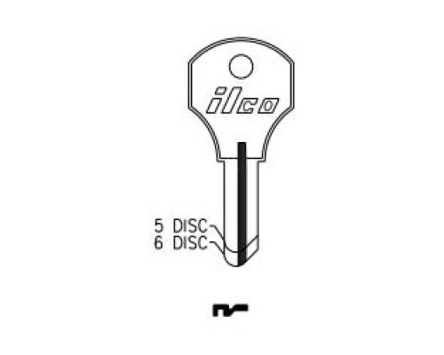 KABA ILCO CORP  R1000V NP A08  IAA25036052              Cylinder Lock Key Blank, 6-Disc, Brass, Nickel Plated, 8 Price Group, For Corbin Cabinet Lock