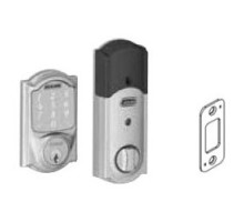 SCHLAGE ALLEGION BRAND  BE479AA V CAM 619 12-344 10-116        Door Lock Deadbolt, Camelot Lever, Satin Nickel, With Triple Latch, Round Corner Strike