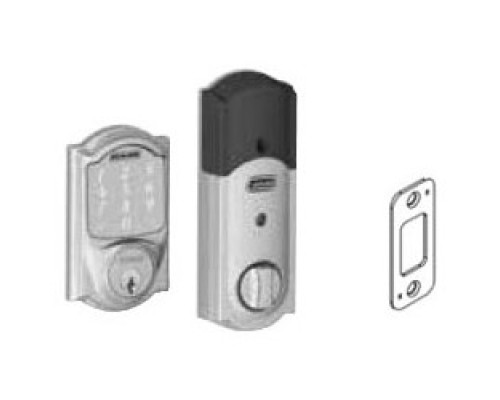 SCHLAGE ALLEGION BRAND  BE479AA V CAM 619 12-344 10-116        Door Lock Deadbolt, Camelot Lever, Satin Nickel, With Triple Latch, Round Corner Strike