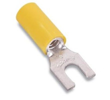 THOMAS & BETTS  RC2203M               Nylon Insulated Locking Fork Terminal, Length 0.97in, Width 0.31in, Max Insulation 0.210, Bolt Hole #6, Wire Range #12-#10 AWG, Yellow, Copper, Tin Plated, On Mylar Tape, 500 Pack