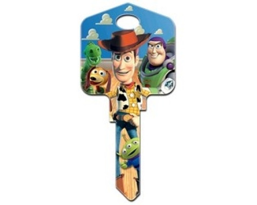 HOWARD KEYS  KW-D63               Decorative Key Blank, Kwikset, Large Headed, Painted, Disney Buzz and Woody Design, Individually Carded