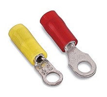 THOMAS & BETTS  RZ22-10               Nylon Insulated Ring Terminal, Length 0.75in, Width 0.25in, Max Insulation 0.083, Bolt Hole #10, Wire Range #26-#22 AWG, Yellow, Copper, Tin Plated