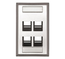 LEVITON  43081-1L4               Angled QuickPort Wallplate, Single Gang, 4-Port, Stainless Steel, With Designation Window