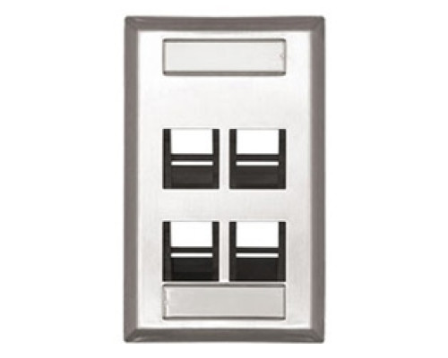 LEVITON  43081-1L4               Angled QuickPort Wallplate, Single Gang, 4-Port, Stainless Steel, With Designation Window