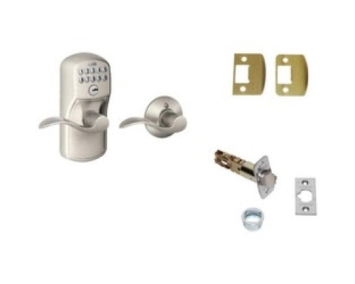 SCHLAGE ALLEGION BRAND  FE575 PLY/ACC 619 16211 10063        Door Lock, Keypad, Auto-Locking, Plymouth Knob/Accent, Satin Nickel, With Triple Deadlatch, Dual Strike