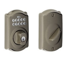SCHLAGE ALLEGION BRAND  BE365 CAM 620 12-287 10-116        Door Lock Keypad Deadbolt, Camelot Lever, Antique Pewter, With Triple Latch, Round Corner Strike