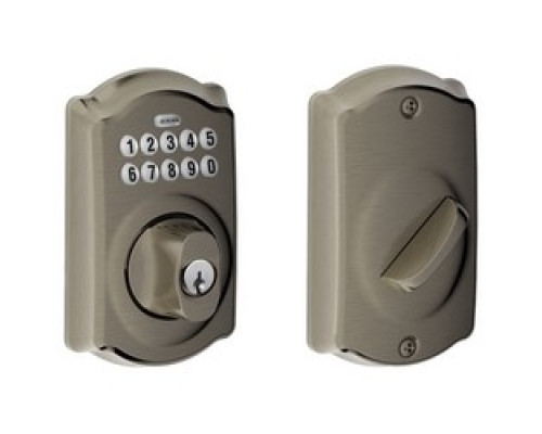 SCHLAGE ALLEGION BRAND  BE365 CAM 620 12-287 10-116        Door Lock Keypad Deadbolt, Camelot Lever, Antique Pewter, With Triple Latch, Round Corner Strike
