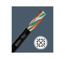 BERK-TEK  10139885               UTP Cable, Non-Plenum, 23 AWG, Solid, Cat 6, 4-Pair, 2-Conductor, 0.25 in Cable Diameter, 1000’ Length, Bare Copper Conductor, UV Resistant Polyethylene Jacket, Black, Outdoor