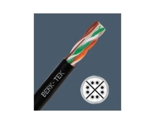 BERK-TEK  10139885               UTP Cable, Non-Plenum, 23 AWG, Solid, Cat 6, 4-Pair, 2-Conductor, 0.25 in Cable Diameter, 1000’ Length, Bare Copper Conductor, UV Resistant Polyethylene Jacket, Black, Outdoor