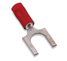 THOMAS & BETTS  RA1153               Nylon Insulated Fork Terminal, Length 0.83in, Width 0.25in, Max Insulation 0.136, Bolt Hole #10, Wire Range #22-#16 AWG, Red, Copper, Tin Plated