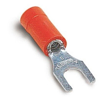 THOMAS & BETTS  TV18-8F-L               Insulated Vinyl Fork Terminal for Wire Range 22-16 Stud Size #8, Red