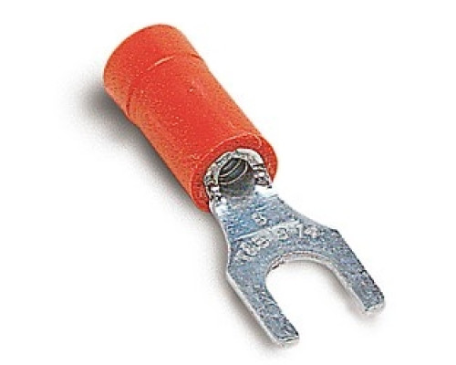 THOMAS & BETTS  TV18-14F-L               Insulated Vinyl Fork Terminal for Wire Range 22-16 Stud Size 1/4, Red