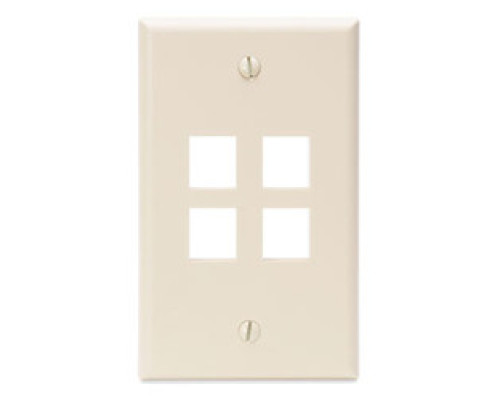 LEVITON  41080-4TP               QuickPort Wallplate, Single Gang, 4-Port, Light Almond