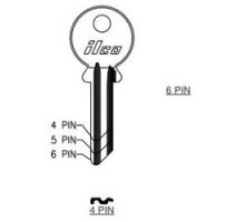 KABA ILCO CORP  997A NP A10  AA33014002              Cylinder Lock Key Blank, 6-Pin, Small, Brass, Nickel Plated, 10 Price Group, For Yale