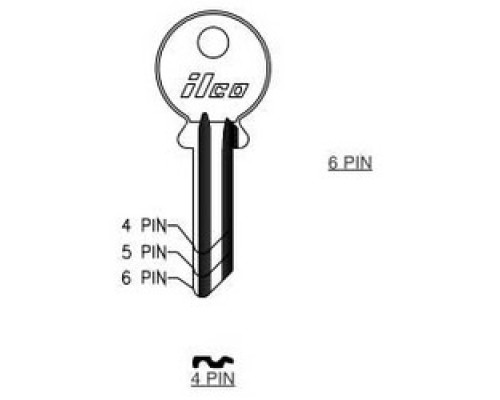 KABA ILCO CORP  997A NP A10  AA33014002              Cylinder Lock Key Blank, 6-Pin, Small, Brass, Nickel Plated, 10 Price Group, For Yale