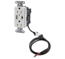 HUBBELL PREMISE WIRING  AVPS15W               iStation, P-Sup, 5 V DC, Duplex, 15A 125V, 2-Pole 3-Wire Grounding, USB Charger, White