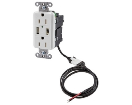 HUBBELL PREMISE WIRING  AVPS15W               iStation, P-Sup, 5 V DC, Duplex, 15A 125V, 2-Pole 3-Wire Grounding, USB Charger, White