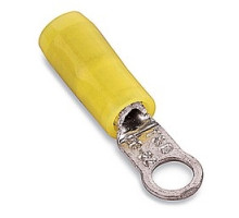 THOMAS & BETTS  RZ22-2               Nylon Insulated Ring Terminal, Length 0.57in, Width 0.14in, Max Insulation 0.083, Bolt Hole #2, Wire Range #26-#22 AWG, Yellow, Copper, Tin Plated
