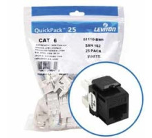 LEVITON  61110-BE6               eXtreme 6+ QuickPort Connector Quickpack, Category 6, 25-pack, Black