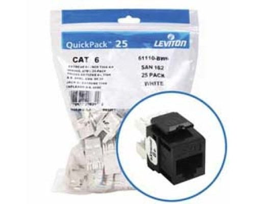 LEVITON  61110-BE6               eXtreme 6+ QuickPort Connector Quickpack, Category 6, 25-pack, Black