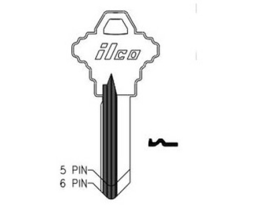 KABA ILCO CORP  A1145J NP A11  AA45253052              Cylinder Lock Key Blank, 6-Pin, Brass, Nickel Plated, 11 Price Group, For Schlage