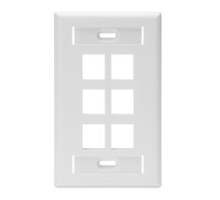 LEVITON  42080-6WS               QuickPort Wallplate with ID Window, Single Gang, 6-Port, White