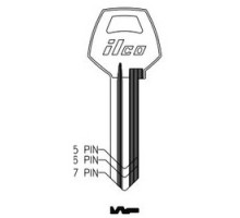 KABA ILCO CORP  1001EH NP A02  AL2104100B              Cylinder Lock Key Blank, 5-Pin, Brass, Nickel Plated, 2 Price Group, For Corbin/Russwin