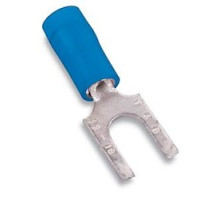 THOMAS & BETTS  RB1253M               Nylon Insulated Fork Terminal with Flanged Tongue, Length 0.94in, Width 0.38in, Max Insulation 0.162, Bolt Hole #10, Wire Range #18-#14 AWG, Blue, Copper, On Mylar Tape, Tin Plated