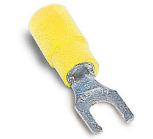 THOMAS & BETTS  RC2207-250               Expanded Vinyl Insulated Locking Fork Terminal, Length 1.07in, Width 0.31in, Max Insulation 0.250, Bolt Hole #6, Wire Range #12-#10 AWG, Yellow, Copper, Tin Plated, 500 Pack