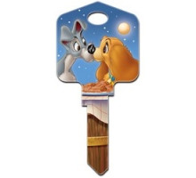 HOWARD KEYS  KW-D73               Decorative Key Blank, Kwikset, Large Headed, Painted, Disney Lady and the Tramp Design, Individually Carded