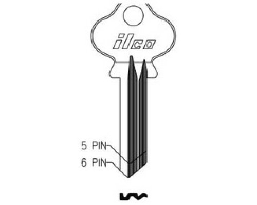 KABA ILCO CORP  1004AR NP A14  AA47049092              Cylinder Lock Key Blank, 6-Pin, Brass, Nickel Plated, 14 Price Group, For Lockwood