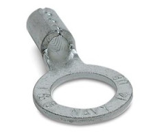 THOMAS & BETTS  E71NP               Non-Insulated Large Brazed Seam Ring Terminal, Length 1.13in, Width 0.48in, Bolt Hole 1/2in, Wire Range #6 AWG, Copper, Nickel Plated, 200 Pack