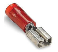 THOMAS & BETTS  RAD1823M               Nylon Insulated Female Disconnect, Length 0.83in, Width 0.23in, Max Insulation 0.136, Tab Size 0.187x.020, Wire Range #22-#18 AWG, Red, Copper, Tin Plated, On Mylar Tape, 1,000 Pack